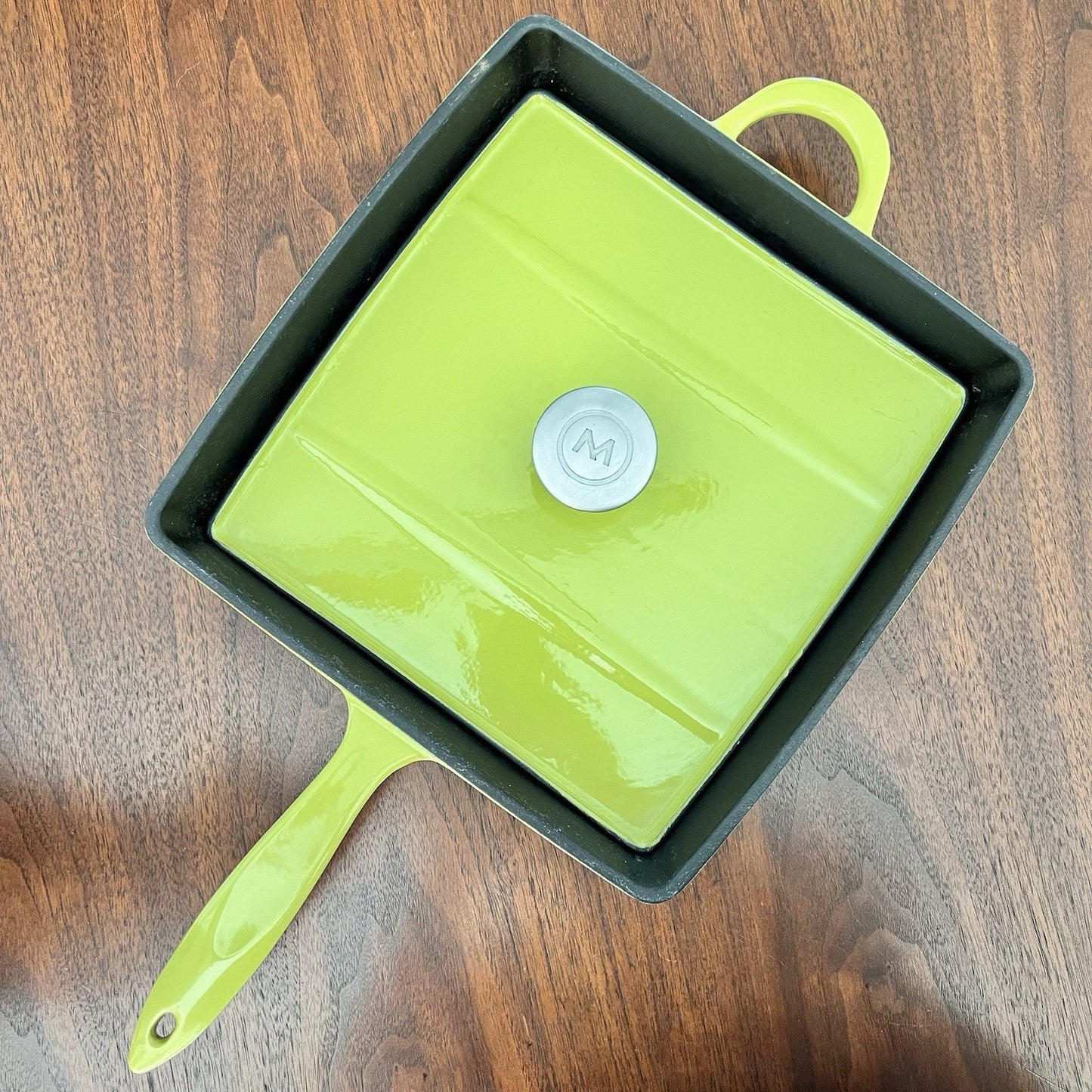 11” Mario Batali Green Porcelain Enameled Cast Iron Grill Pan Panini Press