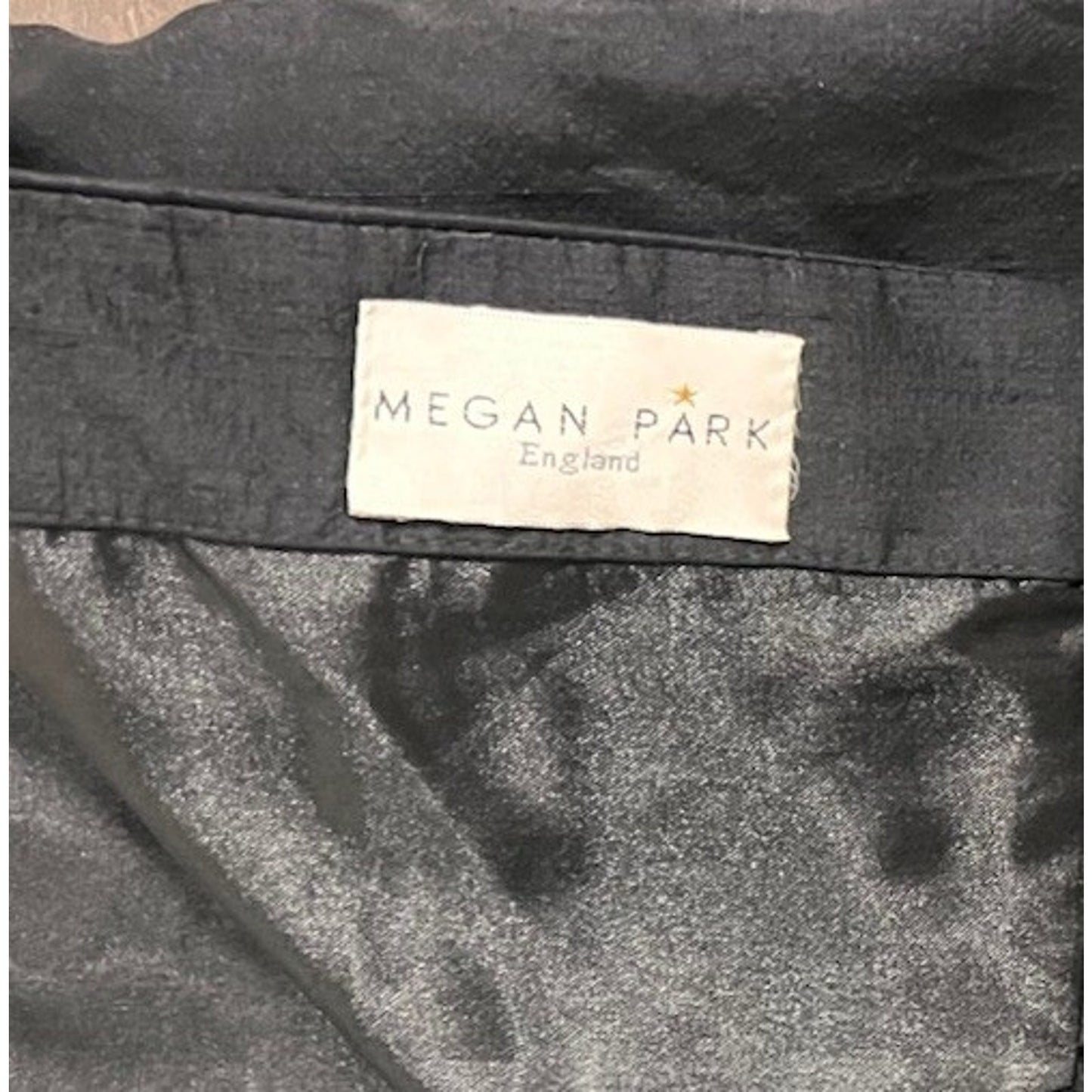 MEGAN PARK Black Silk Skirt Size 1 AU 8 US 4 Vintage Style Collared Waist Midi
