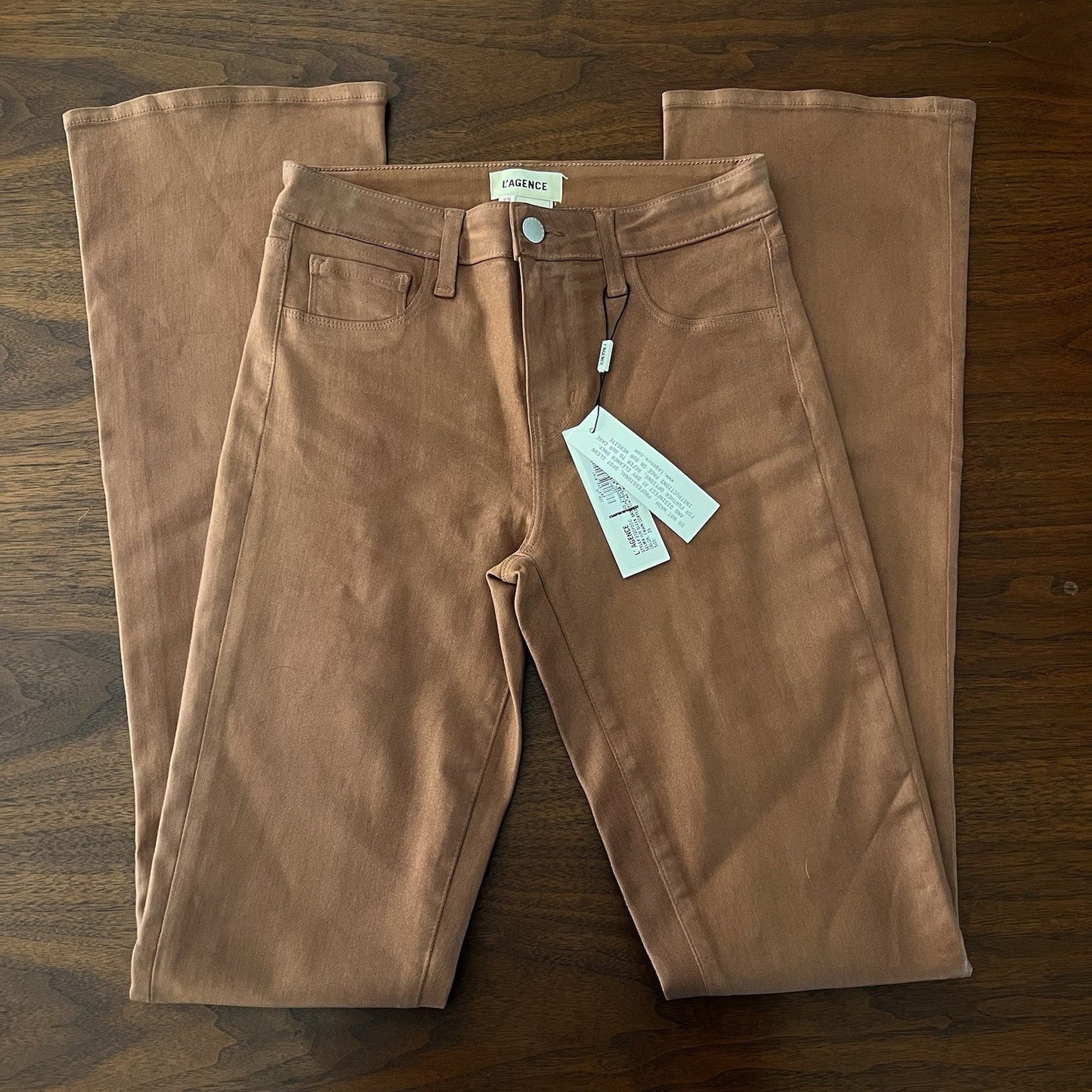 L’Agence (25) Selma High Rise Baby Bootcut Coated Pants Fawn Leather Look Brown