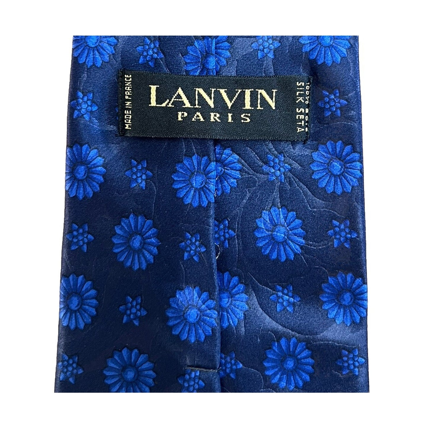 Lanvin Paris Men's 100% Silk Designer Necktie France Luxury Blue Floral Tie