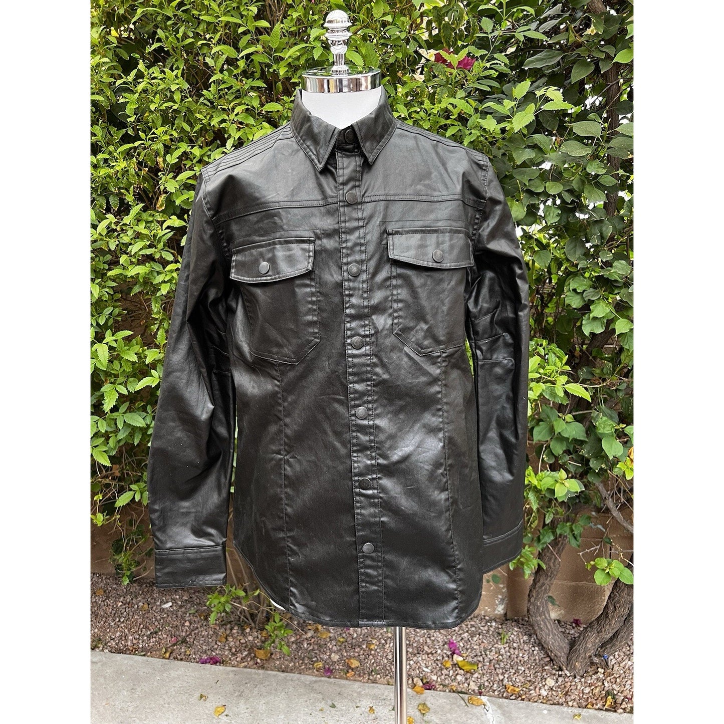 Harley Davidson (L) Mens Black Shirt Jacket Snap Biker Faux Leather Motorcycle