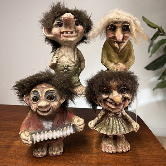 Lot Of 4 Rare Ny Form Troll Doll Handmade Retired Norwegian Collectible Folk Art