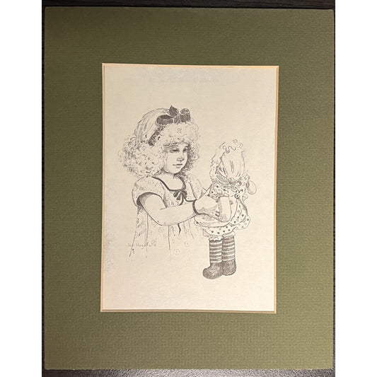 Jan Hagara Signed Pencil Lithograph of Little Girl and Her Doll