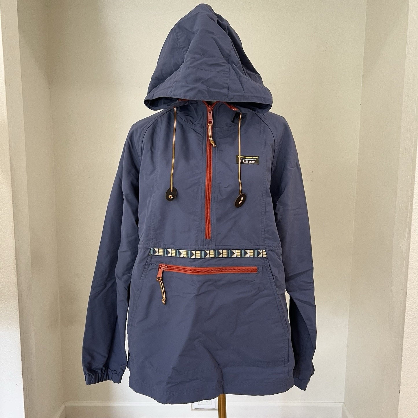LL Bean Women (L) Anorak Windbreaker 1/2 Zip Hood Retro Coastal Aztec Gorpcore