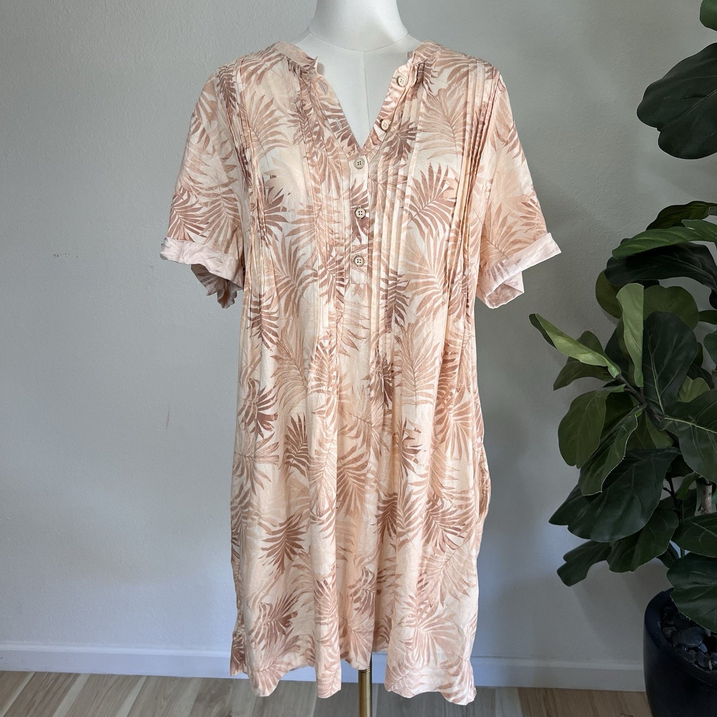 Faherty Women's Linen Blend Gemina Relaxed Shirt Dress XL Beach Tropical Coastal