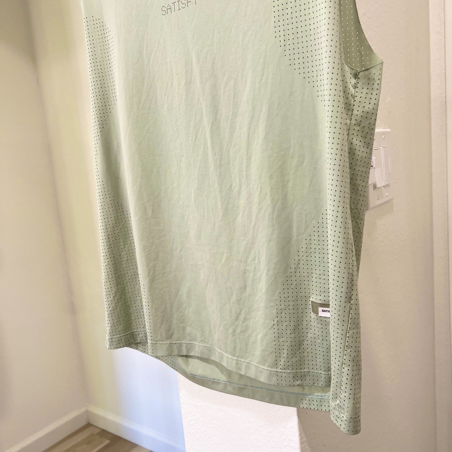 Satisfy Air Logo-Perforated Auralite Tank 38” Sleeveless Muscle Tee Running