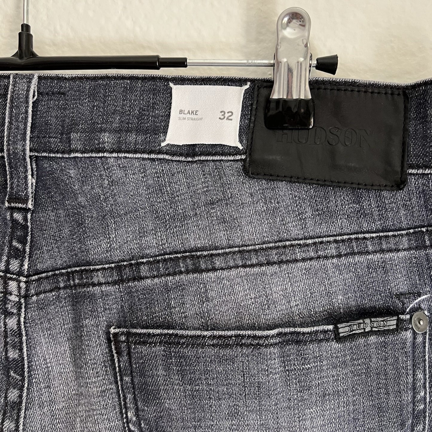 NWOT HUDSON Blake 32x33 Slim Straight Men Button Fly Search & Destroy Jeans Dark