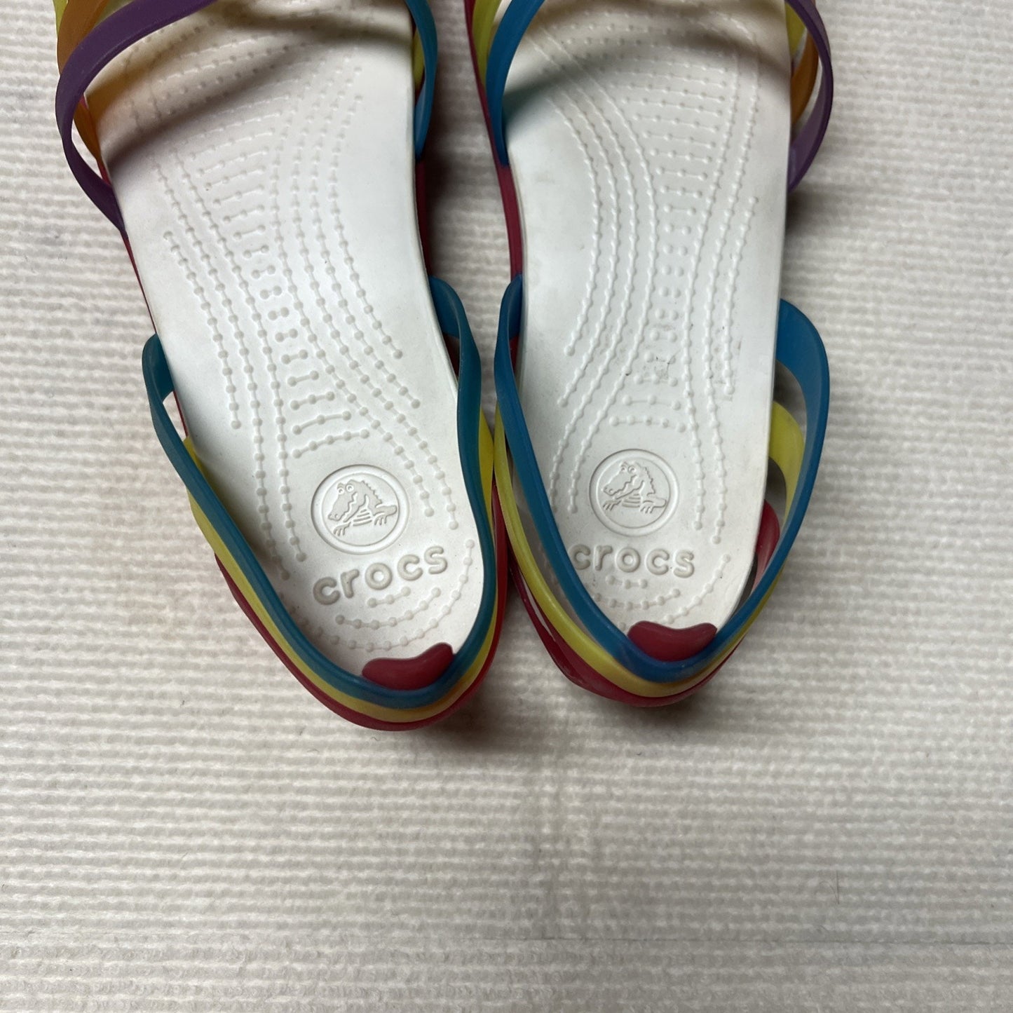 Crocs “Isabella” Huarache Women's Flat Lightweight Rainbow Slip On Sandals Sz 8