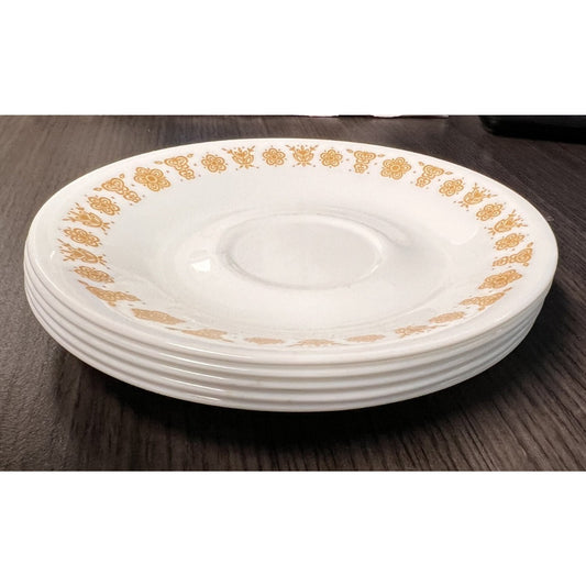 Set of 5 Vtg Corelle Corning Ware Saucer Plates Retro MCM Butterfly Gold 6 1/4”