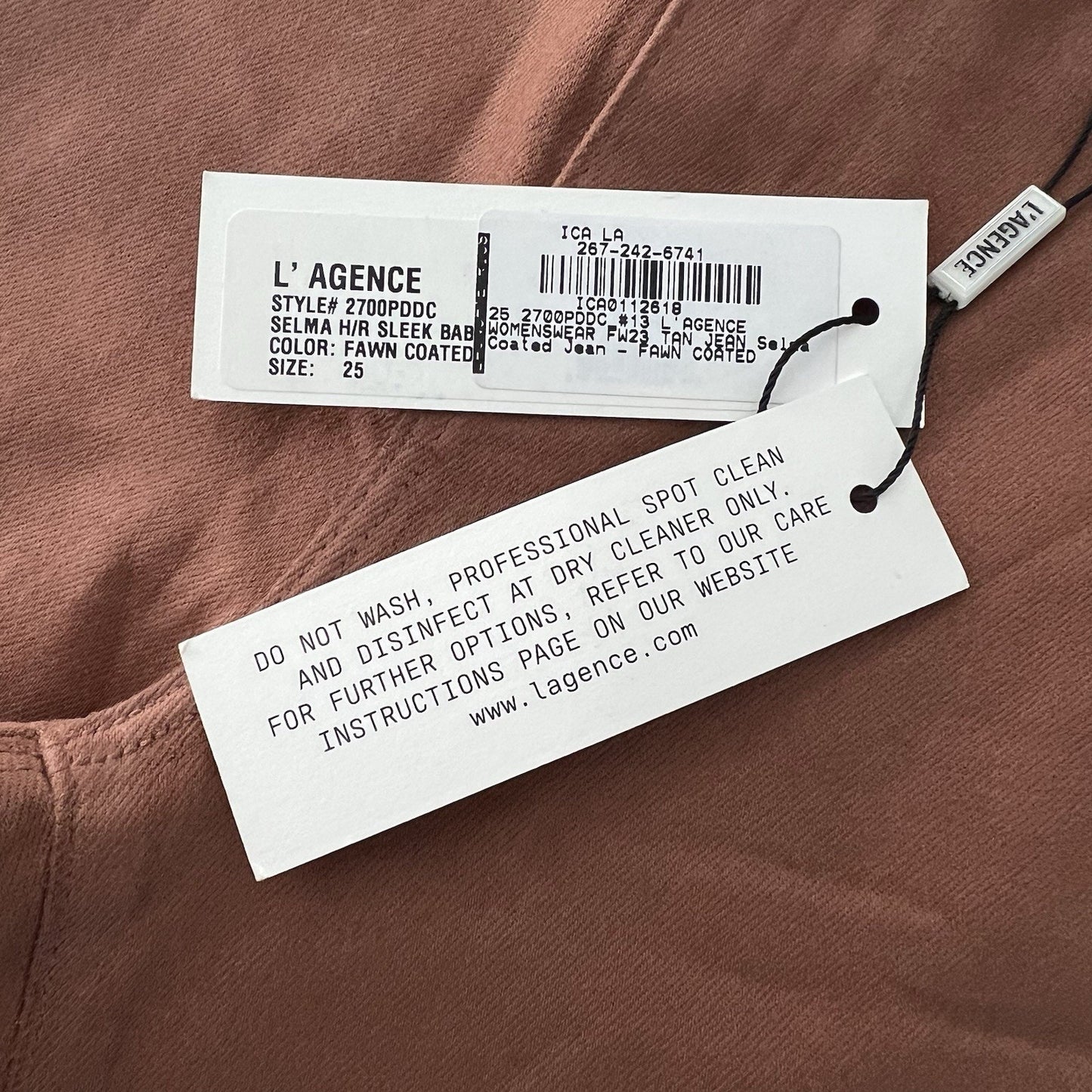 L’Agence (25) Selma High Rise Baby Bootcut Coated Pants Fawn Leather Look Brown
