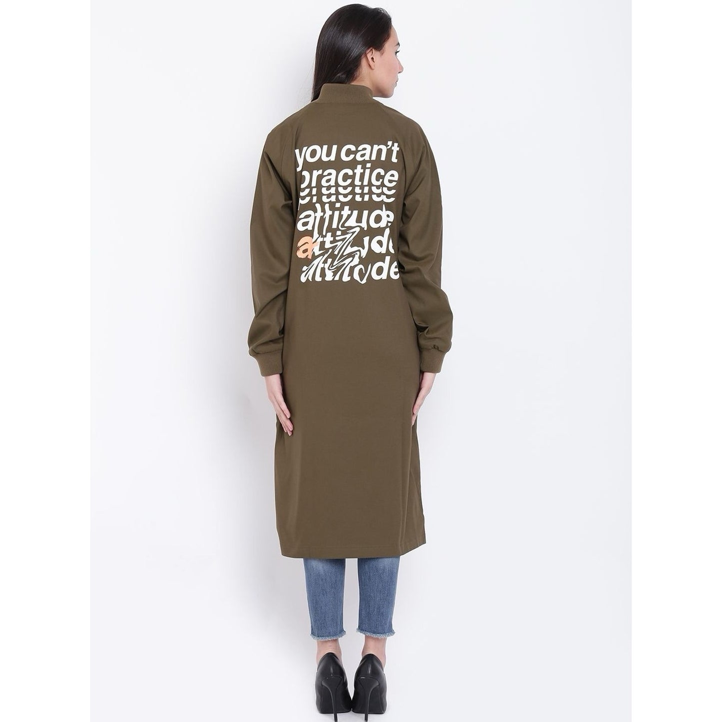 Adidas Long Bomber Jacket (L) You Can't Practice Attitude Army Green Military