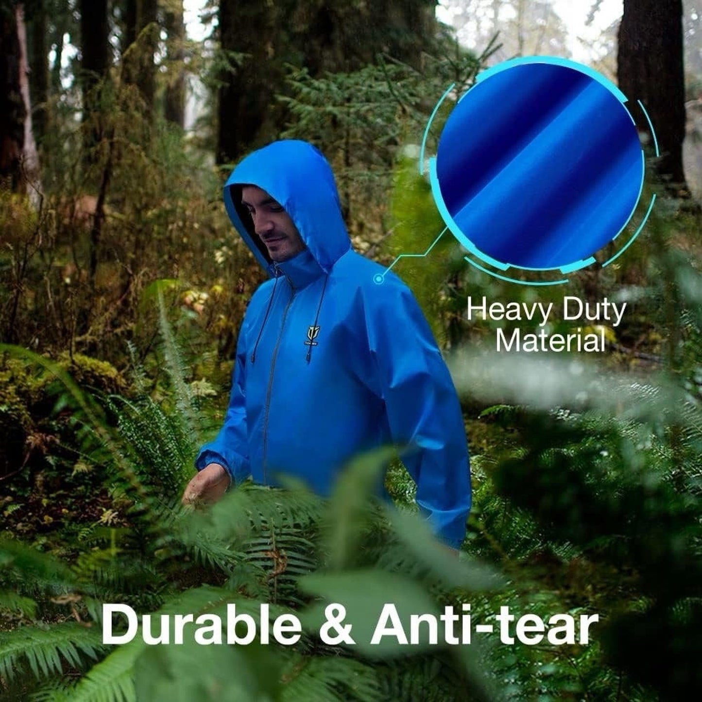 TideWe Rain Jacket Blue (M) Waterproof Anti-tear Concealed Hood Lightweight