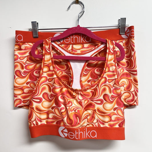 Ethika Sports Bra Boy Short Set (L) Women’s Magma Vibrant Athletic Red Orange