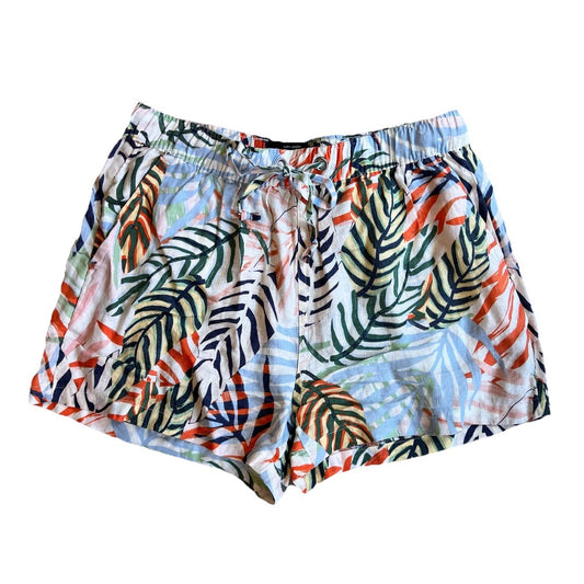 Tahari 100% Linen (S) Vacation Elastic Waist Shorts Pockets Tropical Preppy