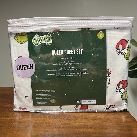 Dr Seuss Grinch Christmas Queen Sheet Set 100% Cotton by Franco Holiday