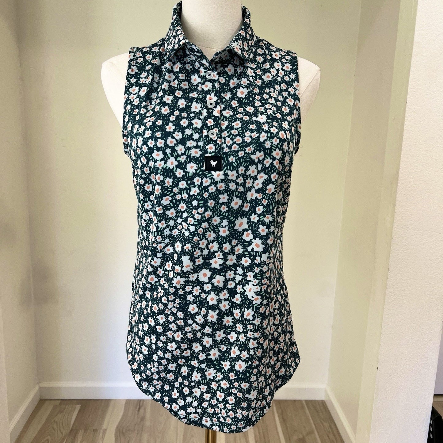 NWT Bad Birdie Women’s Sleeveless Golf Polo Small Bermuda Floral UPF 50