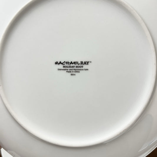 Rachael Ray HOLIDAY HOOT Salad Plates 8” Owl Christmas Tree Wreath Sleigh