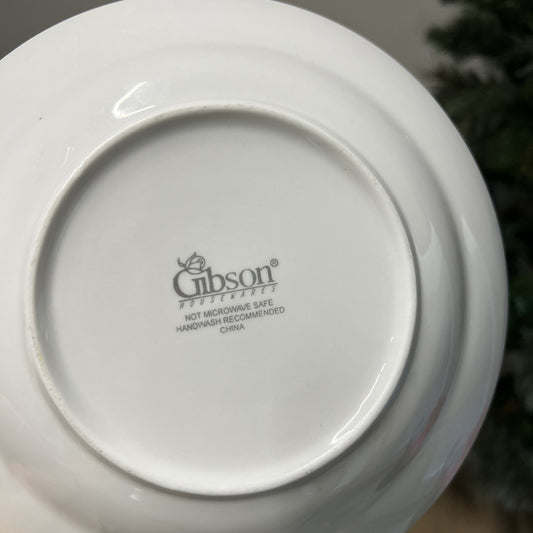 4 Gibson 8” Bowls Christmas Charm Delight Holiday Harmony Holly Berry Gold Trim