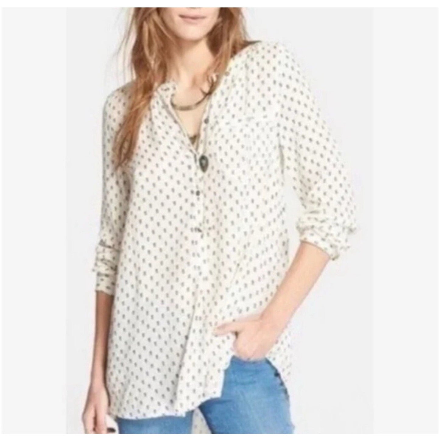 $125 Free People XS Flowy Button Down Tunic Boho Lagenlook Hippie High Low