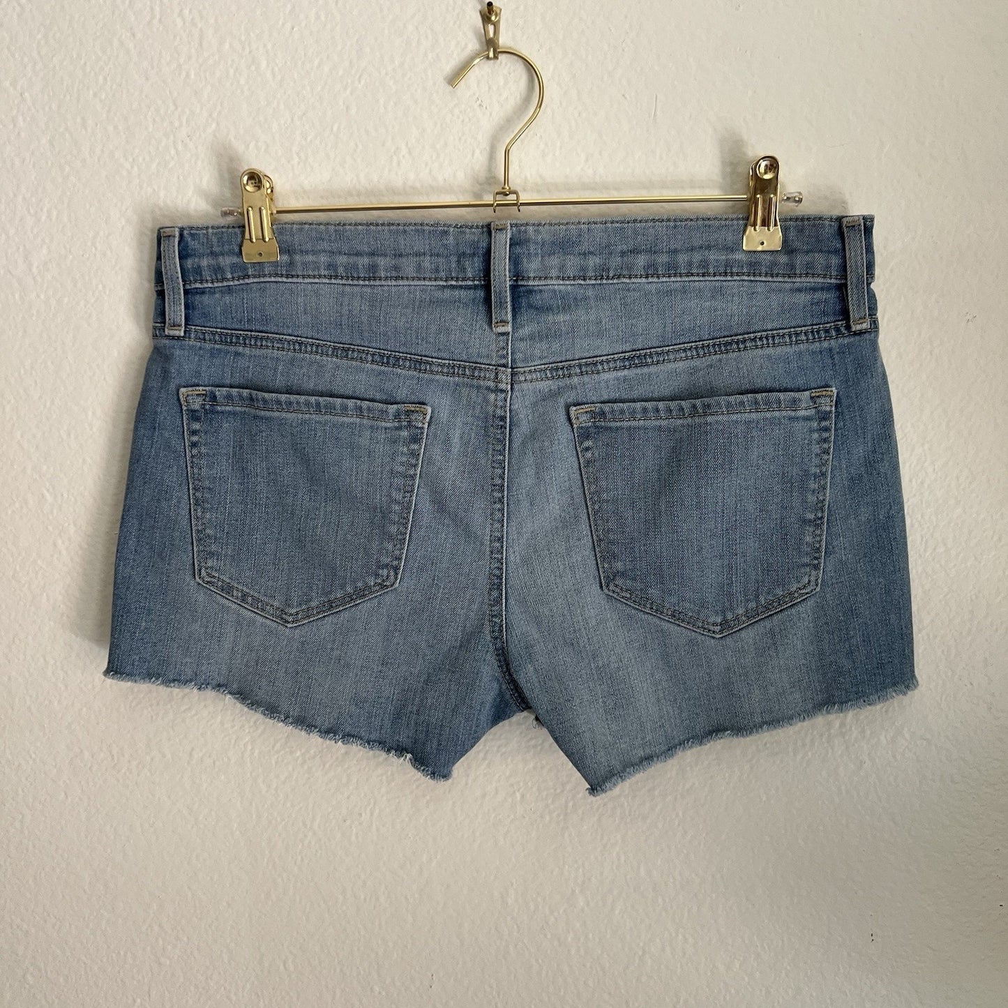 Ann Taylor Made And Loved LOFT 9/28 Denim Cutoff Jean Shorts Embroidered Raw Hem