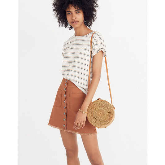 Madewell XS High-Waist Snap Button Up Retro Mini Skirt Brown Cutoff Raw Hem