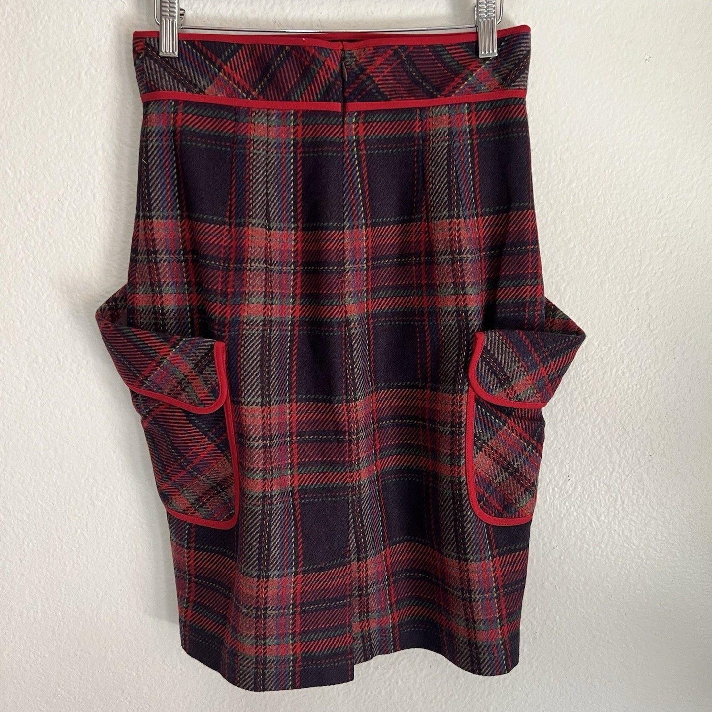 ANTHROPOLOGIE Plenty 6 Tracy Reese Red/Navy Plaid Wool Blend Pencil Skirt Preppy