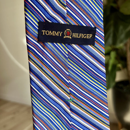Vintage Tommy Hilfiger Designer 100% Silk Rep Tie Colorful Stripes Classic Fun