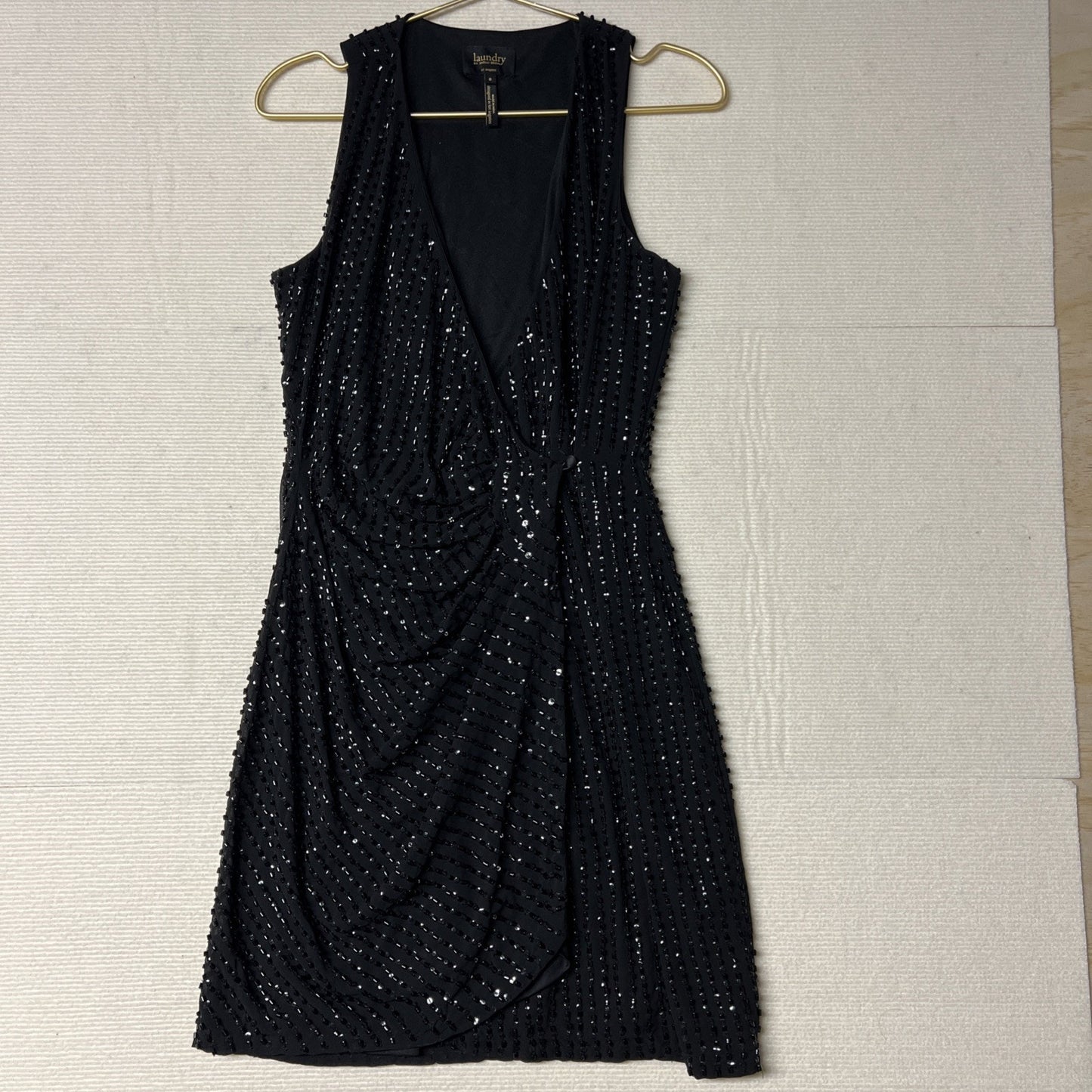 Laundry by Shelli Segal Black Lace Size 0 Beaded MIDI Cocktail Dress Sleeveless