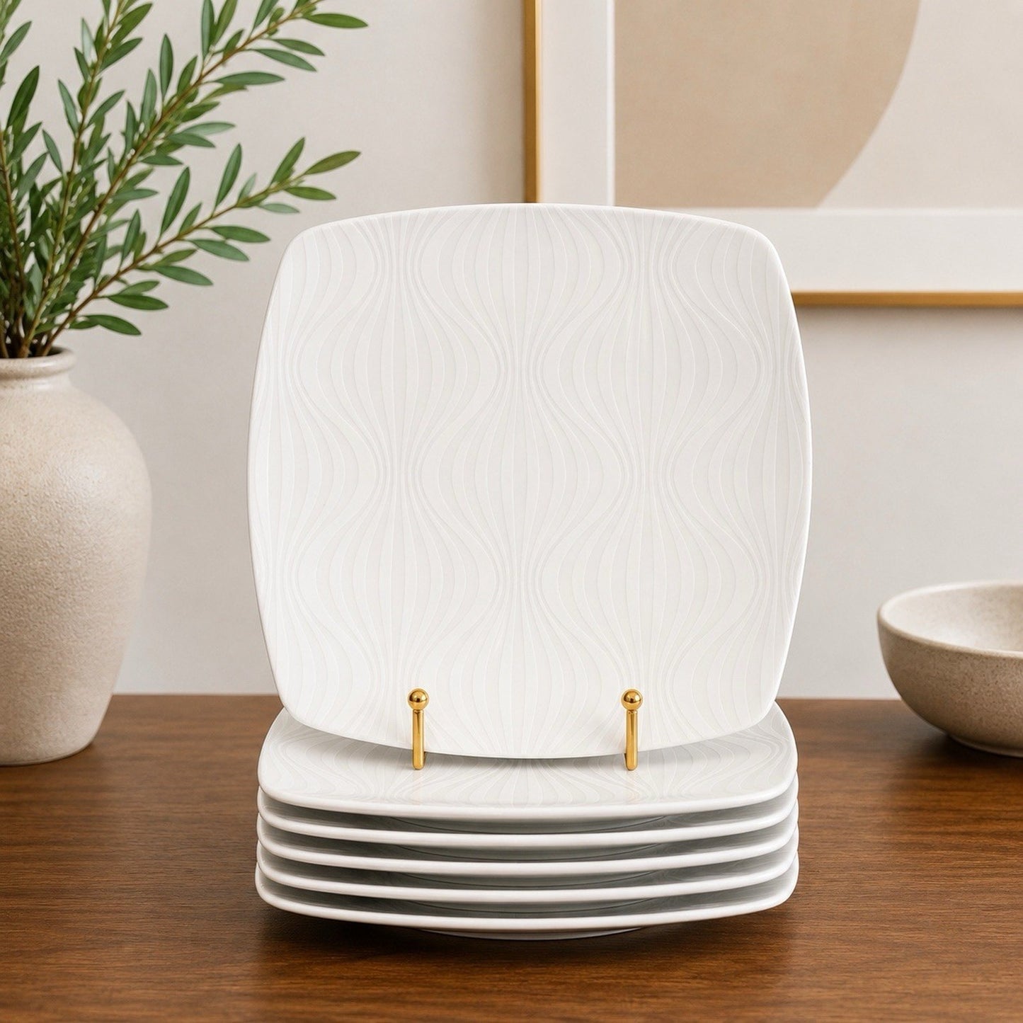 4 x Jonathan Adler Happy Home Lantern Dinner Plates Contemporary Modern Coastal