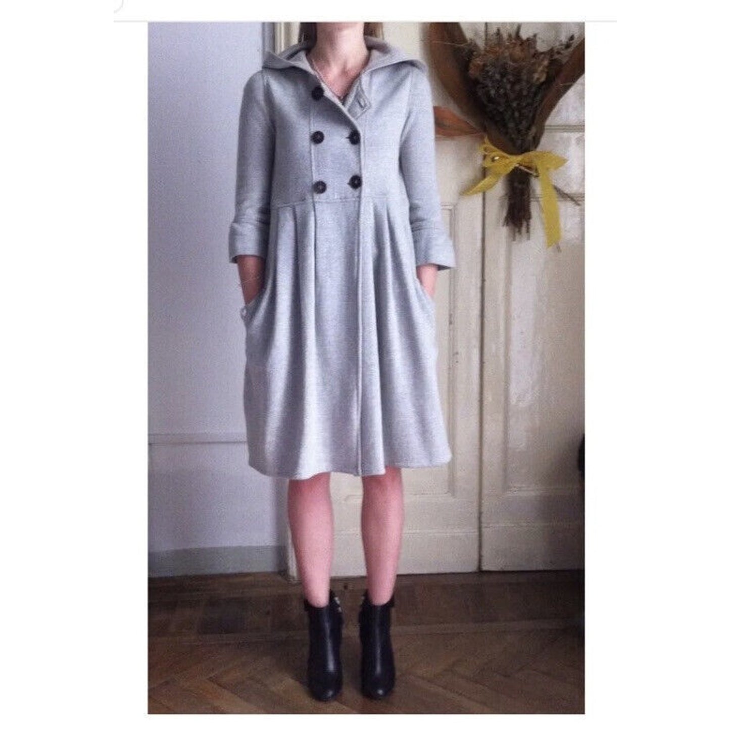 Juicy Couture Peacoat Jacket (M) Y2K Coat Hooded Empire Waist Double Breast VTG