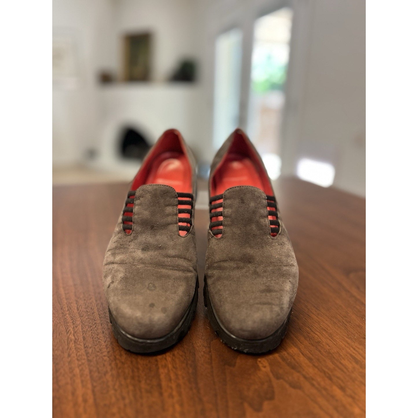 Pas De Rouge Women’s Grey Suede Slip On Outdoor Loafer Size 39 / 8.5 US