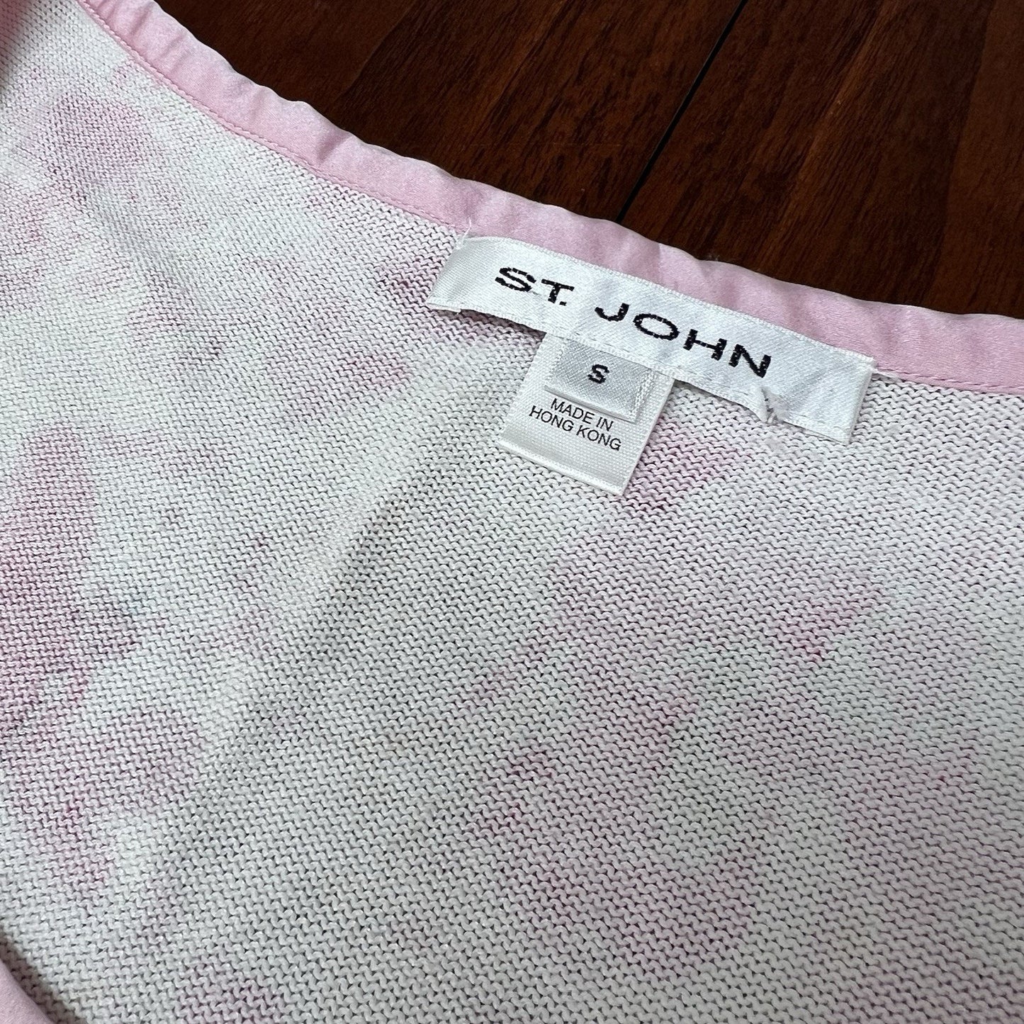 St John Top (S) Satin Trim Watercolor Floral Short Sleeve