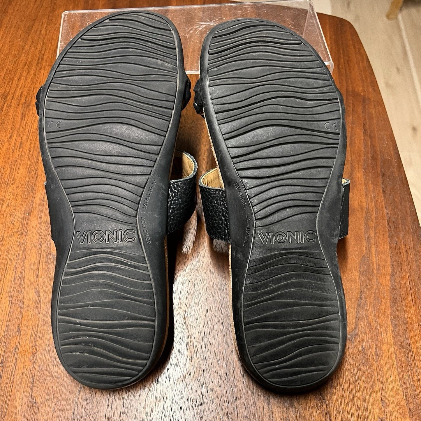 Vionic Jeanne 10 Leather Sandal Black Braided Slide Orthotic Adjustable Arch