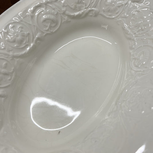 Wedgwood Patrician Vegetable Serving Bowl Oval Cream Ivory Embossed England