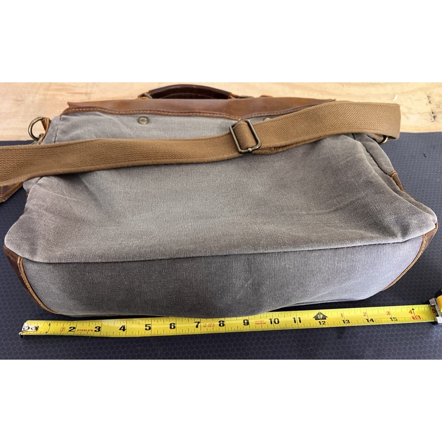 Vintage Style Leather & Canvas Wowbox Messenger Bag 6 Pocket + Organizer Sleeves
