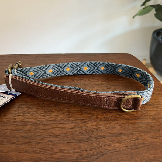 NWT Top Paw 4’ Short Blue Orange Boho Aztec Faux Leather Linen Unisex Dog Leash