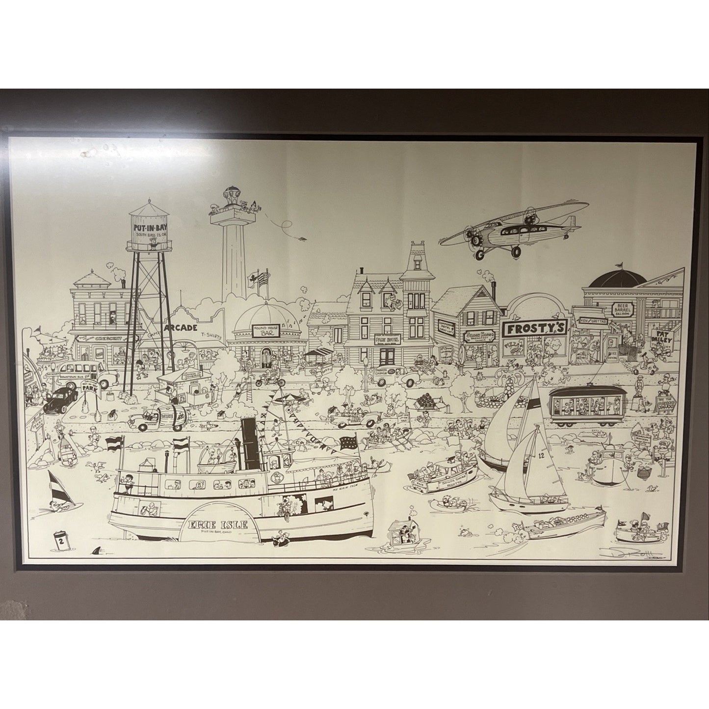 Vintage Signed Illustration of Put-in-Bay Ohio - Artist Name Unclear