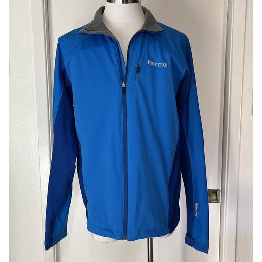 MARMOT Gore Windstopper Full Zip Jacket Mens Large Blue Fleece Lined Soft Shell