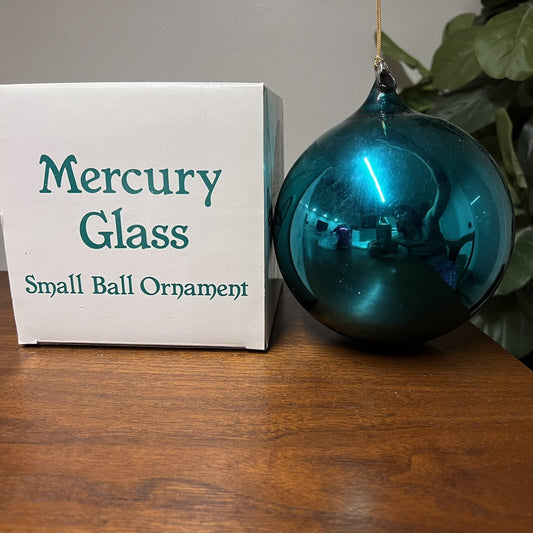 7.25” Dept 56 Teal Mercury Handblown Glass Small Ball Ornament #4840-2