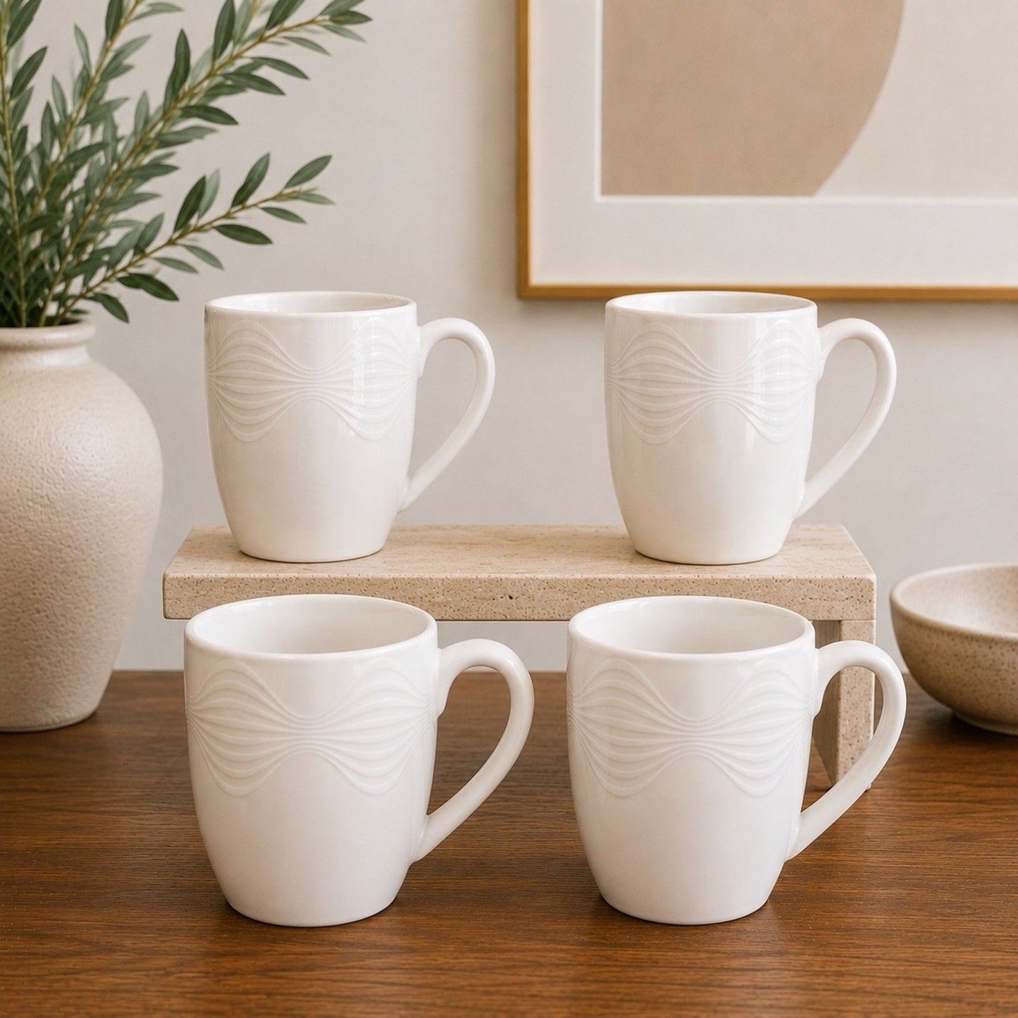 4 x Jonathan Adler Happy Home Lantern Mugs Coastal Contemporary Modern Japandi