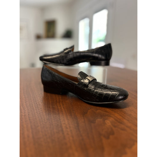 Lauren Ralph Lauren Leather Loafer Black Croc Logo Women's US 8.5 Slip On