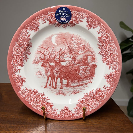 5 x Royal Stafford Plates Santa Sleigh Red Salad Dessert 8.5” Christmas Holiday