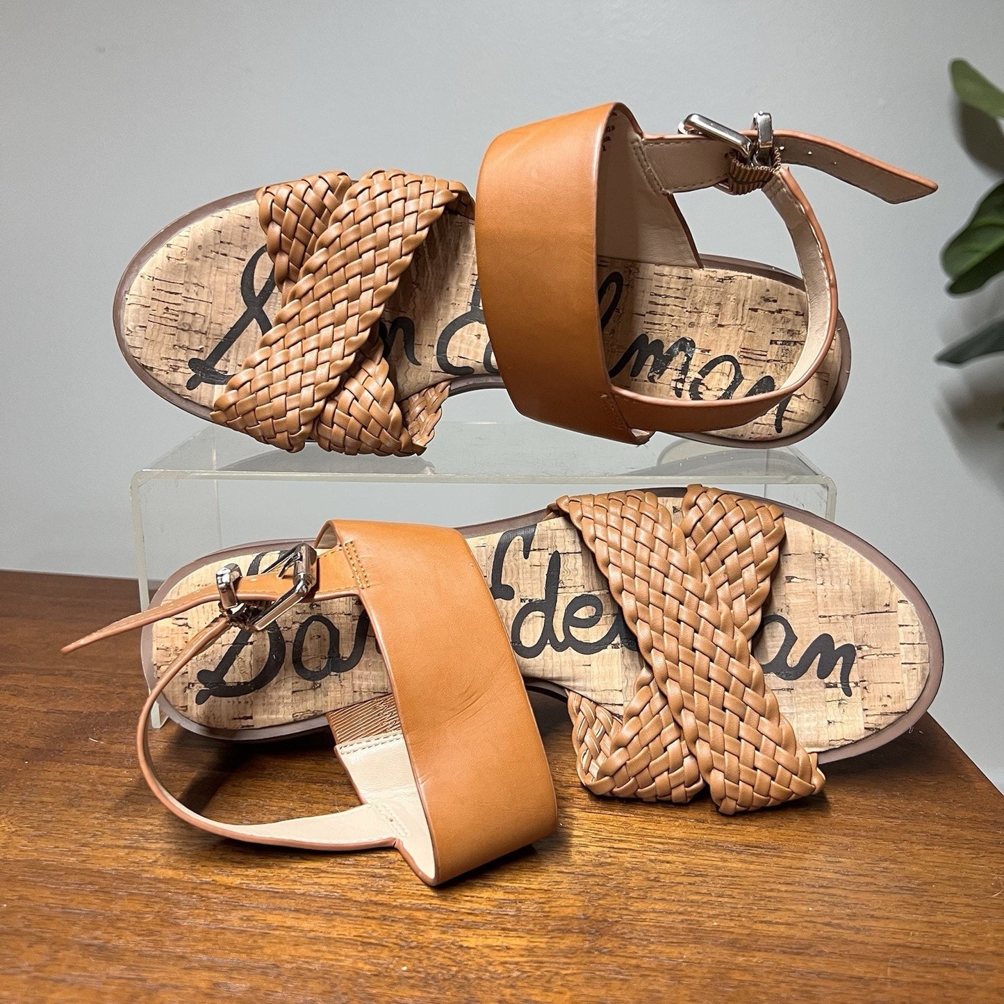 7M Sam Edelman Teena Woven Boho Brown Faux Leather Slingback Sandal Ankle Strap