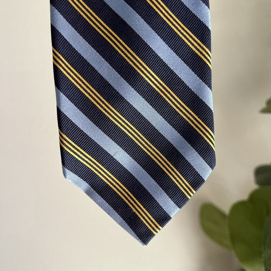 Brooks Brothers 346 100% Silk Tie Rep Stripe Navy Blue Gold Necktie Classic