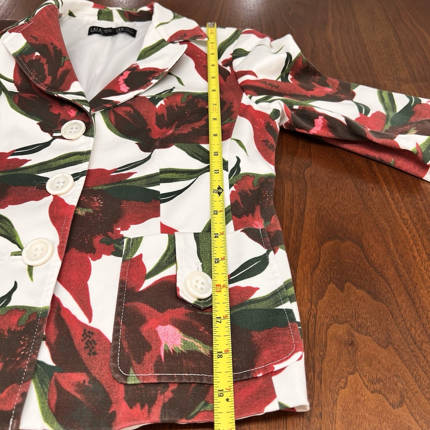 Lafayette 148 New York Women Blazer Sz 4 Petite White 3/4 Sleeve Floral Print
