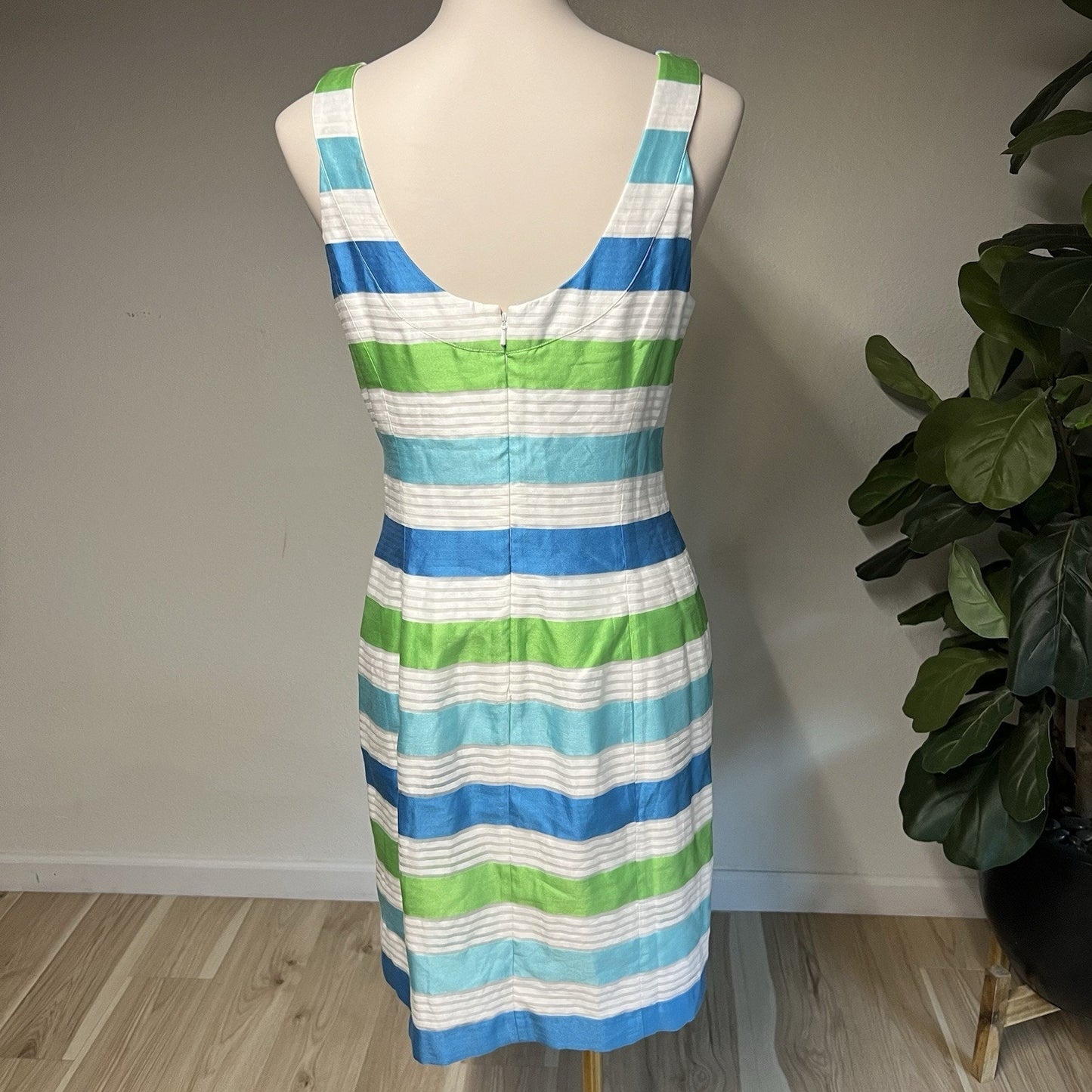 $288 Lilly Pulitzer (6) Silk Henley Mod Stripe Sheath Dress Beachy Coastal 60s