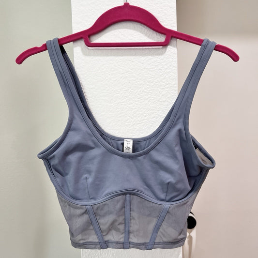 Alo Yoga (S) Airbrush Mesh Corset Tank Top Crop Blue Compression Clean Shelf Bra