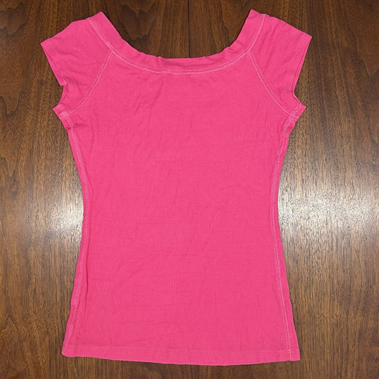 Y2K Bebe Rhinestone Crystals Logo Bling Barbie Pink Ribbed Cap Sleeve Small/Lg