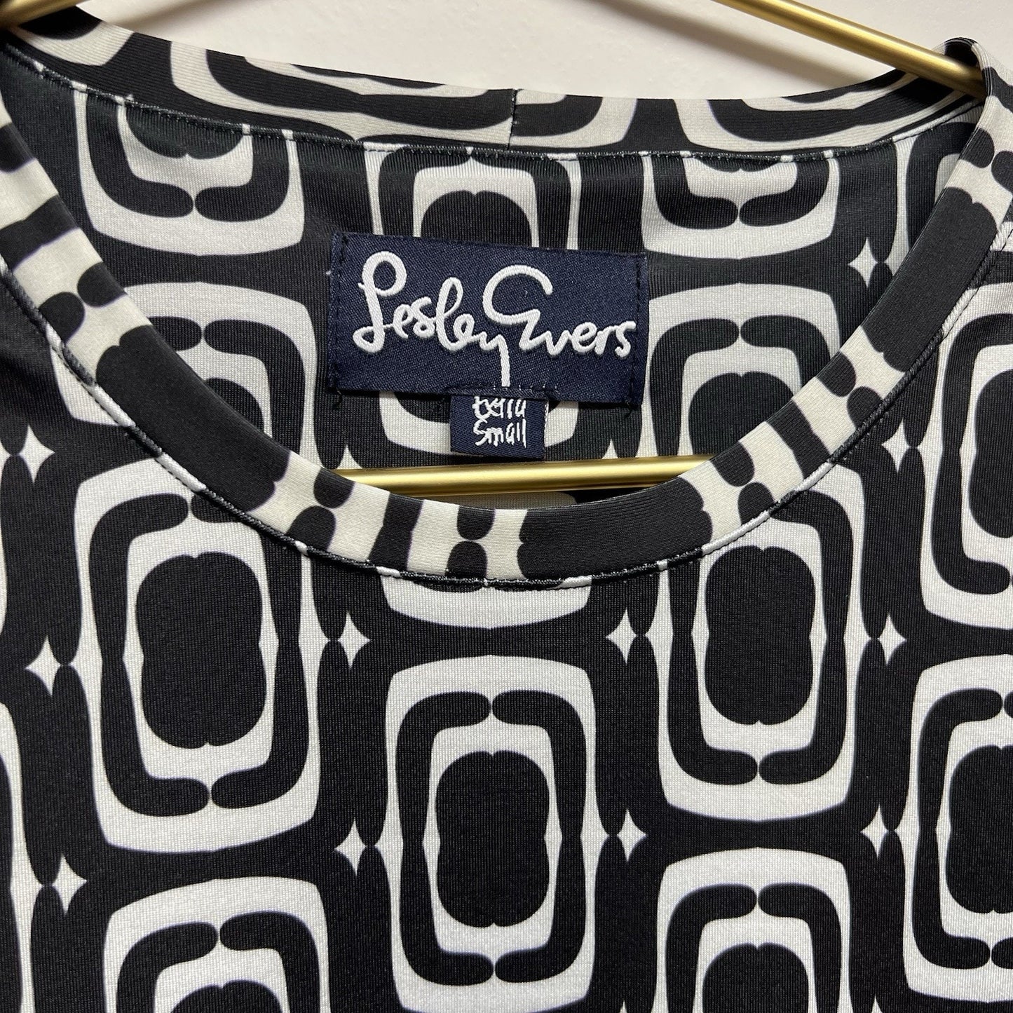 Lesley Evers XS Shift Dress Mid Retro 60s Style Black White Geometric Op Art