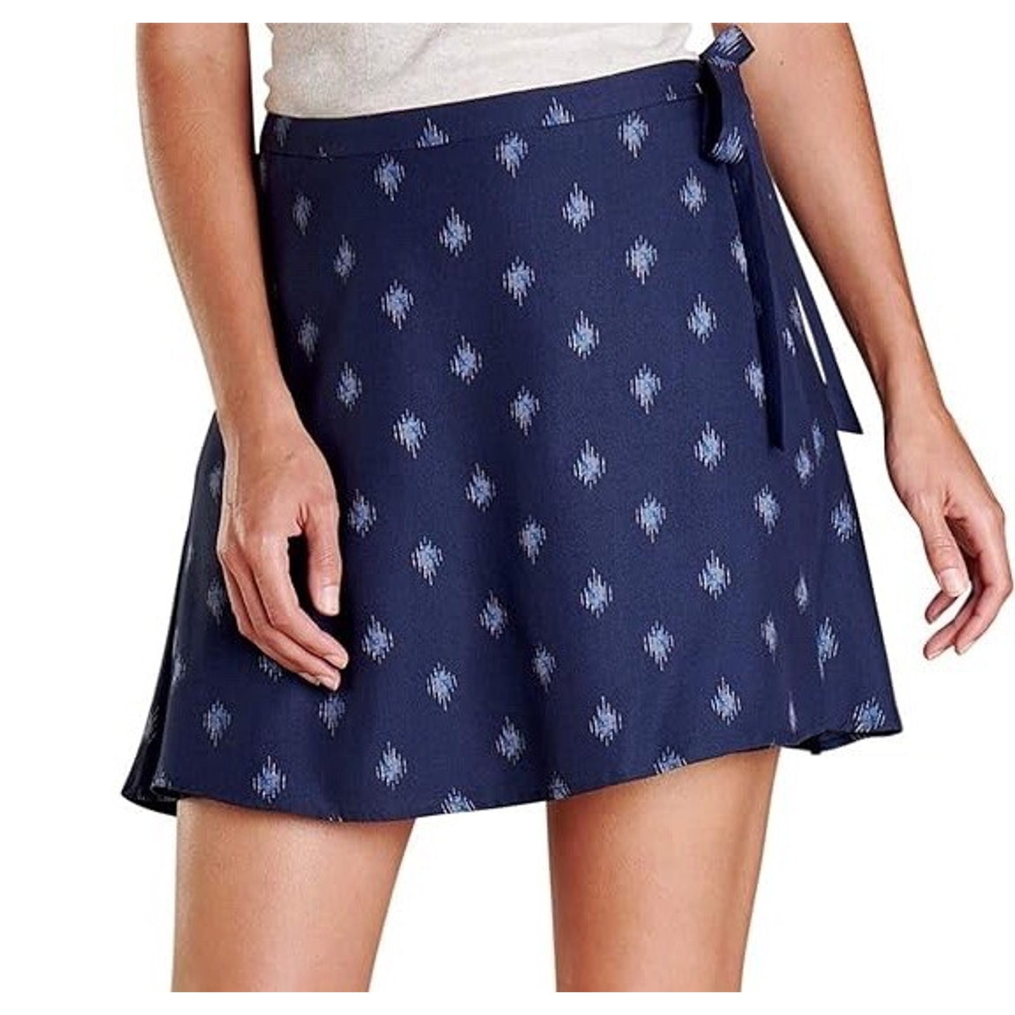 Toad & Co (S) Wrap Mini-Skirt 100% Tencel Blue Aztec Outdoor Casual Sustainable